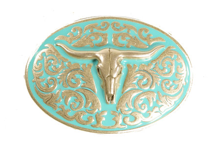 Sendra Longhorn skull buckle turquoise