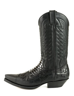 Mayura Boots 1935 Black/ Black Python Pointed Cowboy Western Boots Slanted Heel Straight Shaft Pull Loops Goodyear Welted Side