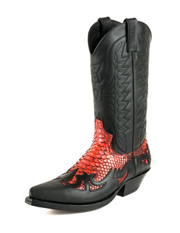 Mayura Boots 1935 Zwart/ Rood Python Spitse Cowboy Western Laarzen Schuine Hak Rechte Schacht Treklussen Goodyear Welted