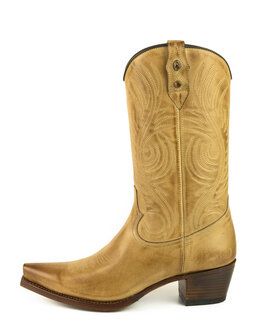 Mayura Boots Virgi 2536 Zandkleur/Vanille Geel Dames Western Laarzen Sierstiksel Spitse Neus Rechte Schacht Hoge Hak Glad Leer 