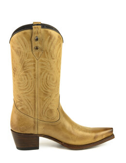 Mayura Boots Virgi 2536 Zandkleur/Vanille Geel Dames Western Laarzen Sierstiksel Spitse Neus Rechte Schacht Hoge Hak Glad Leer