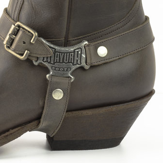 Mayura Boots 14 Donker Grijs/Bruin Heren Cowboy Western Spitse Enkellaars Schuine Hak Rits Afneembaar Spoor Echt Leer