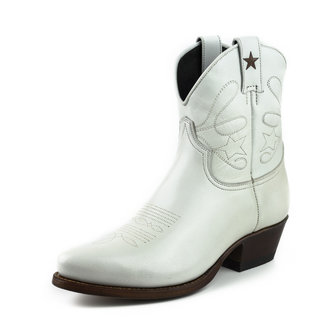 Mayura Boots 2374 Off White/ Dames Cowboy fashion Enkellaars Spitse Neus Western Hak Echt Leer