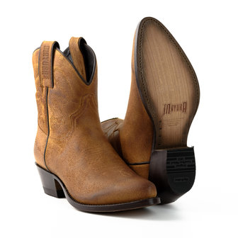 Mayura Boots 2374 Whisky/ Dames Cowboy fashion Enkellaars Spitse Neus Western Hak Echt Leer