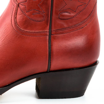 Mayura Boots 2374 Rood/ Dames Cowboy fashion Enkellaars Spitse Neus Western Hak Echt Leer