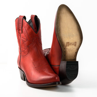 Mayura Boots 2374 Rood/ Dames Cowboy fashion Enkellaars Spitse Neus Western Hak Echt Leer