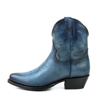 Mayura Boots 2374 Vintage Blauw/ Dames Cowboy fashion Enkellaars Spitse Neus Western Hak Echt Leer