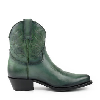Mayura Boots 2374 Vintage Groen/ Dames Cowboy fashion Enkellaars Spitse Neus Western Hak Echt Leer