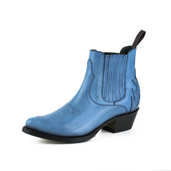 Mayura Boots Marilyn 2487 Blauw/ Dames Cowboy Western Fashion Enklelaars Spitse Neus Schuine Hak Elastiek Sluiting Echt Leer