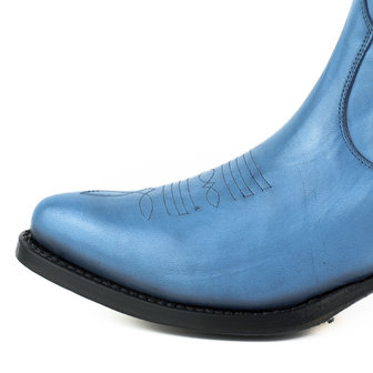 Mayura Boots Marilyn 2487 Blauw/ Dames Cowboy Western Fashion Enklelaars Spitse Neus Schuine Hak Elastiek Sluiting Echt Leer