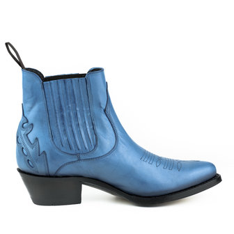 Mayura Boots Marilyn 2487 Blauw/ Dames Cowboy Western Fashion Enklelaars Spitse Neus Schuine Hak Elastiek Sluiting Echt Leer