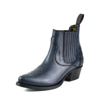 Mayura Boots Marilyn 2487 Marine Blauw/ Dames Cowboy Western Fashion Enklelaars Spitse Neus Schuine Hak Elastiek Sluiting Echt Leer