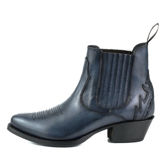 Mayura Boots 2487 Marine Blauw/ Dames Cowboy Western Fashion Enklelaars Spitse Neus Schuine Hak Elastiek Sluiting Echt Leer