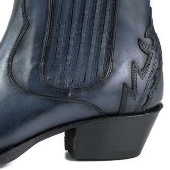 Mayura Boots Marilyn 2487 Marine Blauw/ Dames Cowboy Western Fashion Enklelaars Spitse Neus Schuine Hak Elastiek Sluiting Echt Leer