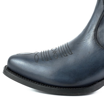 Mayura Boots Marilyn 2487 Marine Blauw/ Dames Cowboy Western Fashion Enklelaars Spitse Neus Schuine Hak Elastiek Sluiting Echt Leer