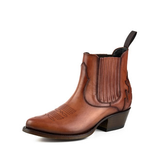 Mayura Boots Marilyn 2487 Cognac/ Dames Cowboy Western Fashion Enklelaars Spitse Neus Schuine Hak Elastiek Sluiting Echt Leer