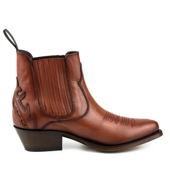 Mayura Boots Marilyn 2487 Cognac/ Dames Cowboy Western Fashion Enklelaars Spitse Neus Schuine Hak Elastiek Sluiting Echt Leer