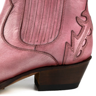 Mayura Boots Marilyn 2487 Roze/ Dames Cowboy Western Fashion Enklelaars Spitse Neus Schuine Hak Elastiek Sluiting Echt Leer