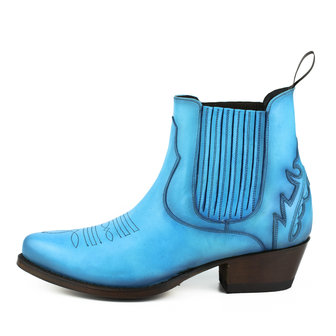 Mayura Boots Marilyn 2487 Turquoise Dames Cowboy Western Fashion Enklelaars Spitse Neus Schuine Hak Elastiek Sluiting Echt Leer