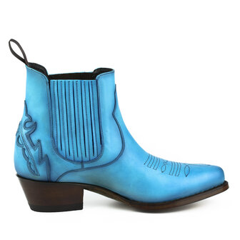 Mayura Boots Marilyn 2487 Turquoise Dames Cowboy Western Fashion Enklelaars Spitse Neus Schuine Hak Elastiek Sluiting Echt Leer