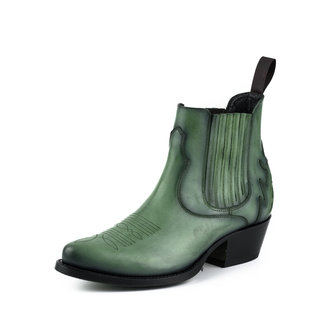 Mayura Boots Marilyn 2487 Groen/ Dames Cowboy Western Fashion Enklelaars Spitse Neus Schuine Hak Elastiek Sluiting Echt Leer
