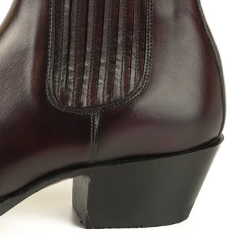 Mayura Boots 2496 Bordeaux/ Spitse Western Enkellaars Dames Schuine Hak Elastiek Sluiting Glad Leer