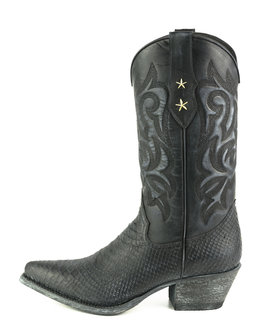 Mayura Boots Alabama 2524 Zwart Lavado/ Dames Westernlaars Pythonprint Spitse Neus 5 cm Hak Hoge Schacht Echt Leer Zijkant