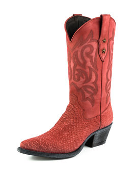 Mayura Boots Alabama 2524 Rood Lavado/ Dames Westernlaars Pythonprint Spitse Neus 5 cm Hak Hoge Schacht Echt Leer Vooraanzicht
