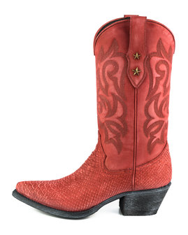 Mayura Boots Alabama 2524 Rood Lavado/ Dames Westernlaars Pythonprint Spitse Neus 5 cm Hak Hoge Schacht Echt Leer Zijkant
