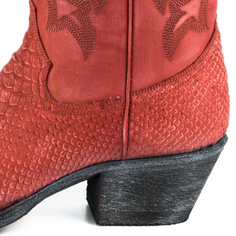 Mayura Boots Alabama 2524 Rood Lavado/ Dames Westernlaars Pythonprint Spitse Neus 5 cm Hak Hoge Schacht Echt Leer Hak