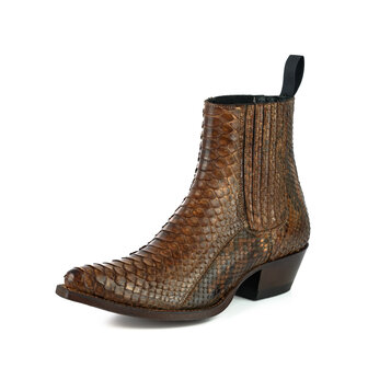 Mayura Boots 2496P Cognac/ Python Dames Western Enkellaarzen Spitse Neus Cowboyhak Elastiek Sluiting Echt Leer