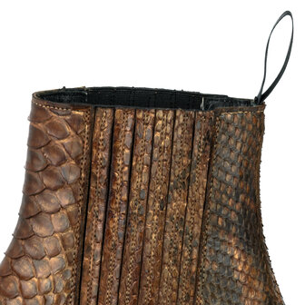 Mayura Boots 2496P Cognac/ Python Dames Western Enkellaarzen Spitse Neus Cowboyhak Elastiek Sluiting Echt Leer