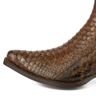 Mayura Boots 2496P Cognac/ Python Dames Western Enkellaarzen Spitse Neus Cowboyhak Elastiek Sluiting Echt Leer