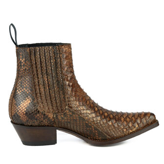 Mayura Boots 2496P Cognac/ Python Dames Western Enkellaarzen Spitse Neus Cowboyhak Elastiek Sluiting Echt Leer