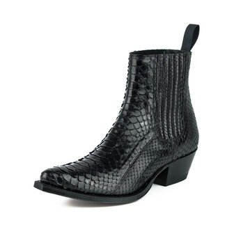 Mayura Boots 2496P Zwart/ Python Dames Western Enkellaarzen Spitse Neus Cowboyhak Elastiek Sluiting Echt Leer