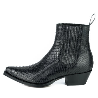 Mayura Boots 2496P Zwart/ Python Dames Western Enkellaarzen Spitse Neus Cowboyhak Elastiek Sluiting Echt Leer