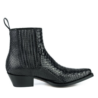 Mayura Boots 2496P Zwart/ Python Dames Western Enkellaarzen Spitse Neus Cowboyhak Elastiek Sluiting Echt Leer