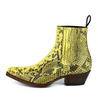 Mayura Boots 2496P Geel/ Python Dames Western Enkellaarzen Spitse Neus Cowboyhak Elastiek Sluiting Echt Leer