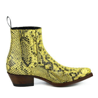 Mayura Boots 2496P Geel/ Python Dames Western Enkellaarzen Spitse Neus Cowboyhak Elastiek Sluiting Echt Leer