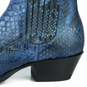 Mayura Boots 2496P Blauw/Python Dames Western Enkellaarzen Spitse Neus Cowboyhak Elastiek Sluiting Echt Leer