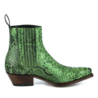 Mayura Boots 2496P Groen/ Dames Western Enkellaarzen Python Spitse Neus Cowboyhak Elastiek Sluiting Echt Leer