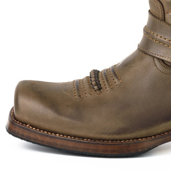 Mayura Boots 2 Bruin/ Biker Western Dames Heren laarzen Vierkante Neus Vast Spoor Vlechtwerk Oliebestendige Zool
