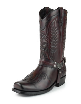 Mayura Boots Indian 2471 Bordeaux/ Cowboy Biker Laarzen Heren Vierkante Neus Platte Hak Afneembaar Spoor Echt Leer