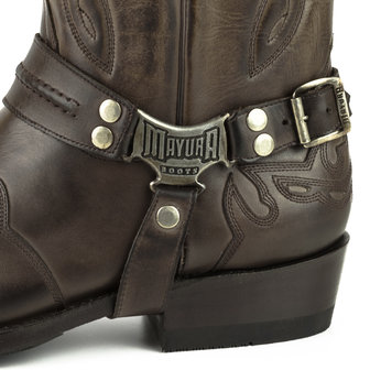 Mayura Boots Indian 2471 Bruin/ Cowboy Biker Laarzen Heren Vierkante Neus Platte Hak Afneembaar Spoor Echt Leer