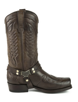 Mayura Boots Indian 2471 Bruin/ Cowboy Biker Laarzen Heren Vierkante Neus Platte Hak Afneembaar Spoor Echt Leer