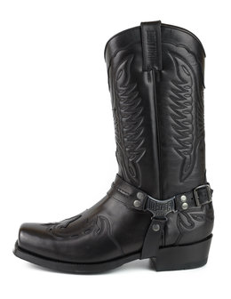 Mayura Boots Indian 2471 Zwart/ Cowboy Biker Laarzen Heren Vierkante Neus Platte Hak Afneembaar Spoor Echt Leer