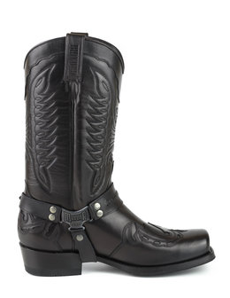 Mayura Boots Indian 2471 Zwart/ Cowboy Biker Laarzen Heren Vierkante Neus Platte Hak Afneembaar Spoor Echt Leer