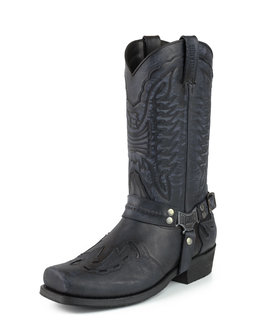 Mayura Boots Indian 2471 Vintage Zwart/Cowboy Biker Laarzen Heren Vierkante Neus Platte Hak Afneembaar Spoor Echt Leer