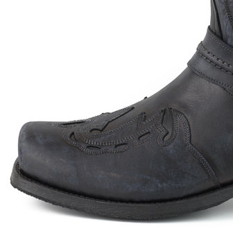 Mayura Boots Indian 2471 Vintage Zwart/Cowboy Biker Laarzen Heren Vierkante Neus Platte Hak Afneembaar Spoor Echt Leer