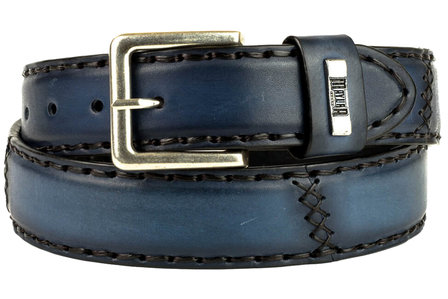 Mayura Riem 925 Blauw Cowboy Western 4 cm Brede Jeans Riem Verwisselbare Gesp Glad leder